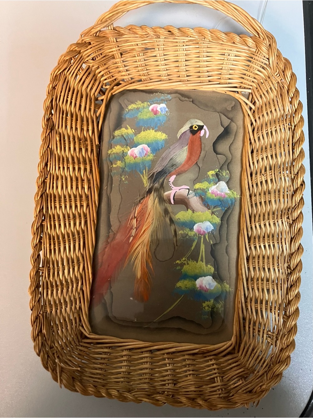 Decorative Brown Bird Perch Cushion with Hand-Painted Parrot Accent